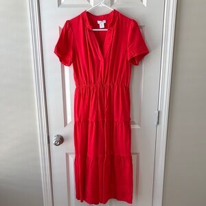 Cynthia Rowley Tiered Red Linen Blend Midi Dress